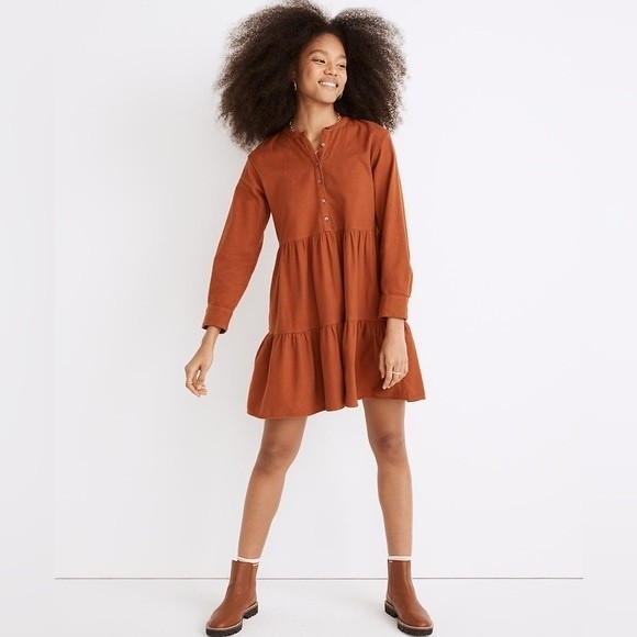 Madewell Dresses & Skirts - Madewell Flannel Button-Placket Tiered Mini Dress